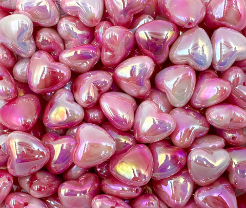 Pink Puffy Heart AB Iridescent Chunky Beads