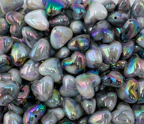 Black Puffy Heart AB Iridescent Chunky Beads