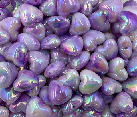 Purple Puffy Heart AB Iridescent Chunky Beads