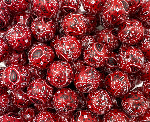 20mm Red Bandana Print Chunky Beads