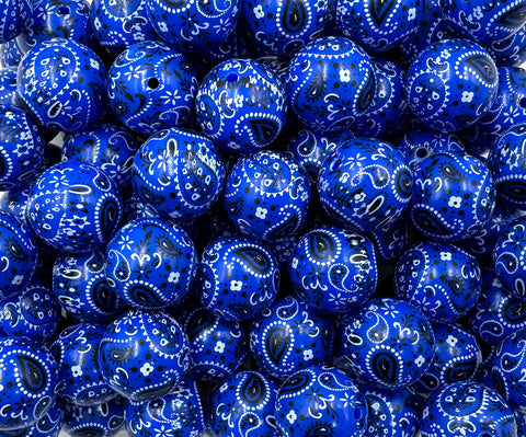 20mm Blue Bandana Print Chunky Beads