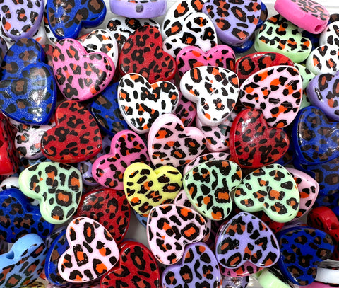Mixed Color Cheetah Heart Chunky Beads