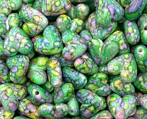 Green Watercolor Heart Chunky Beads