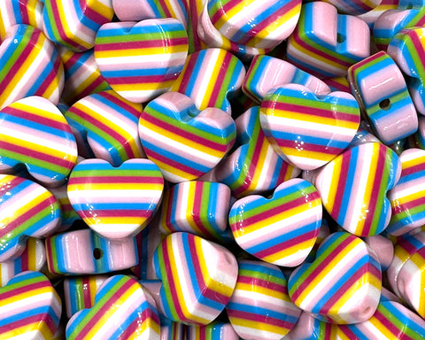 25mm Pastel Rainbow Heart Chunky Beads