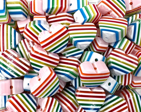 25mm White Rainbow Heart Chunky Beads