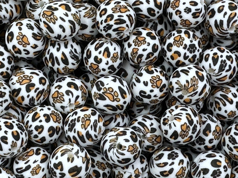 15mm Leopard Paw Print Silicone Beads