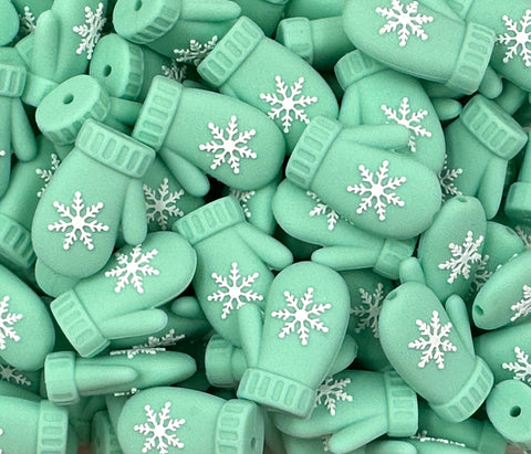 Mitten Silicone Focal Beads--Mint