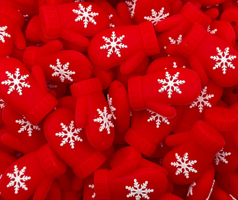 Mitten Silicone Focal Beads--Red