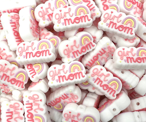 Girl Mom Silicone Focal Beads--White