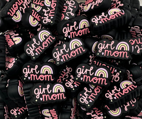 Girl Mom Silicone Focal Beads--Black