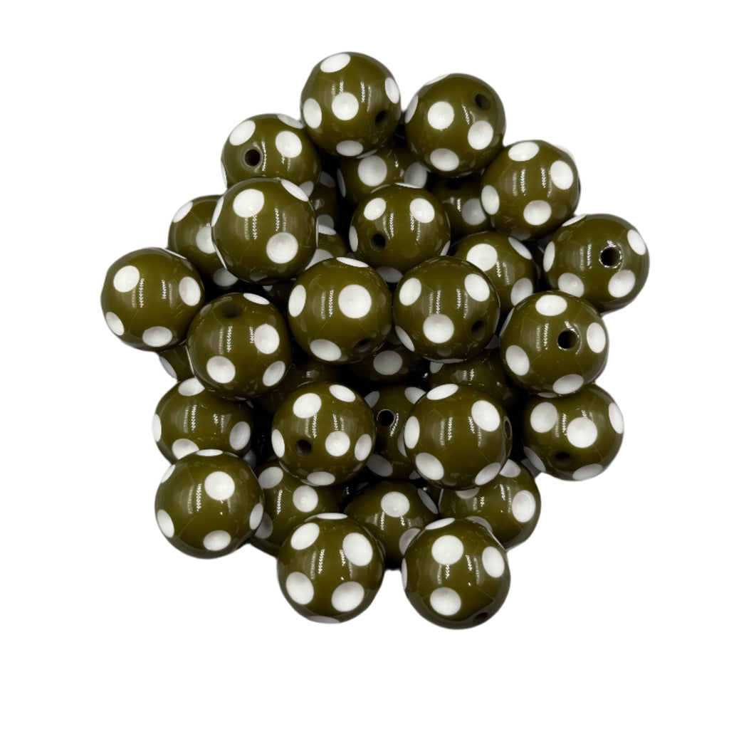 20mm Olive Green Polka Dot Acrylic Beads