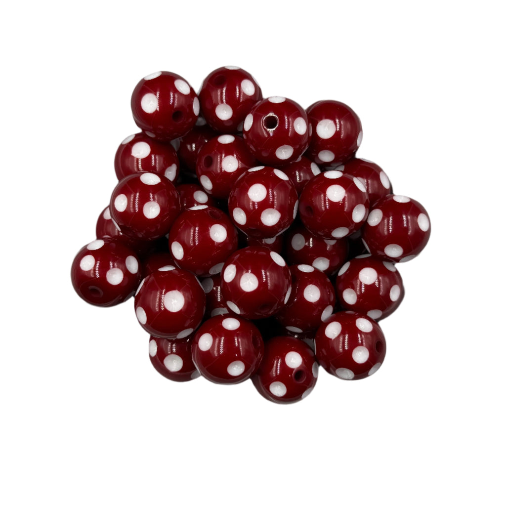 20mm Maroon Polka Dot Acrylic Beads