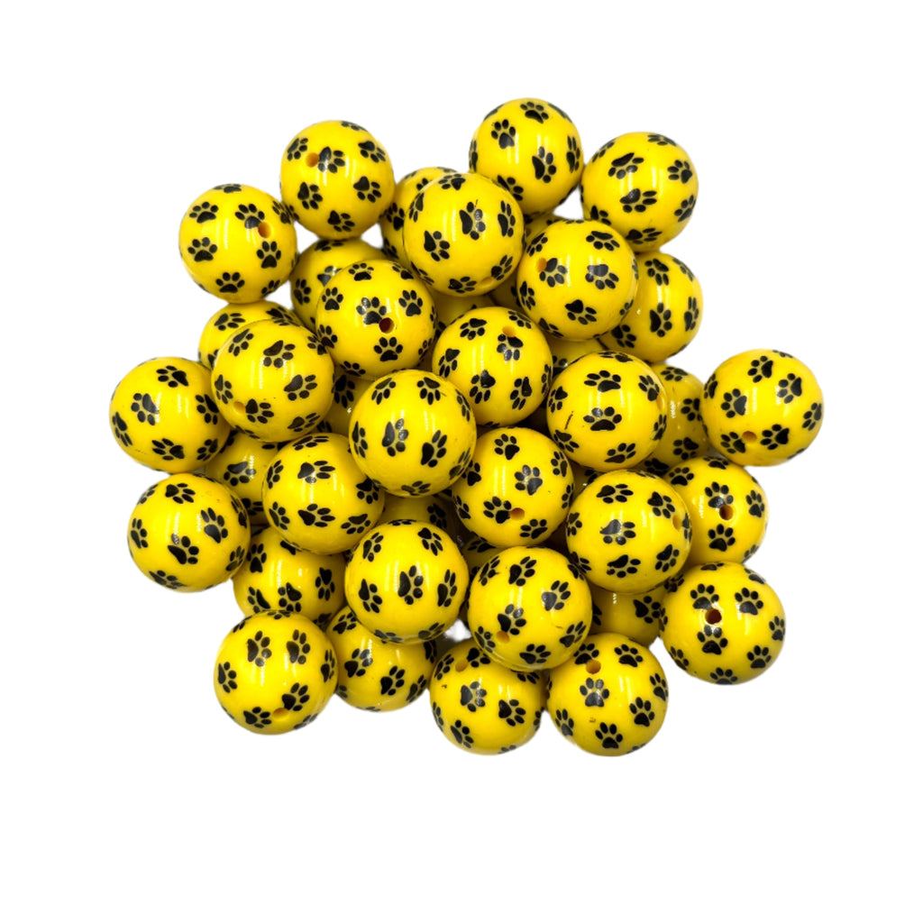 20mm Yellow Paw Printed Chunky Beads