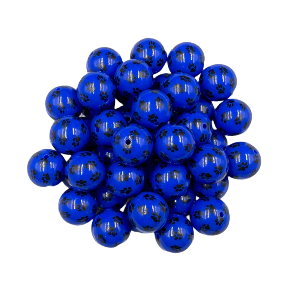 20mm Royal Blue Paw Printed Chunky Beads