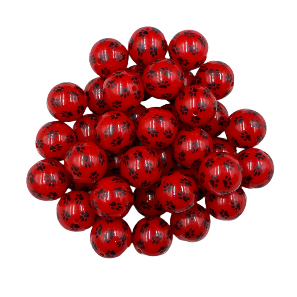 20mm Red Paw Printed Chunky Beads