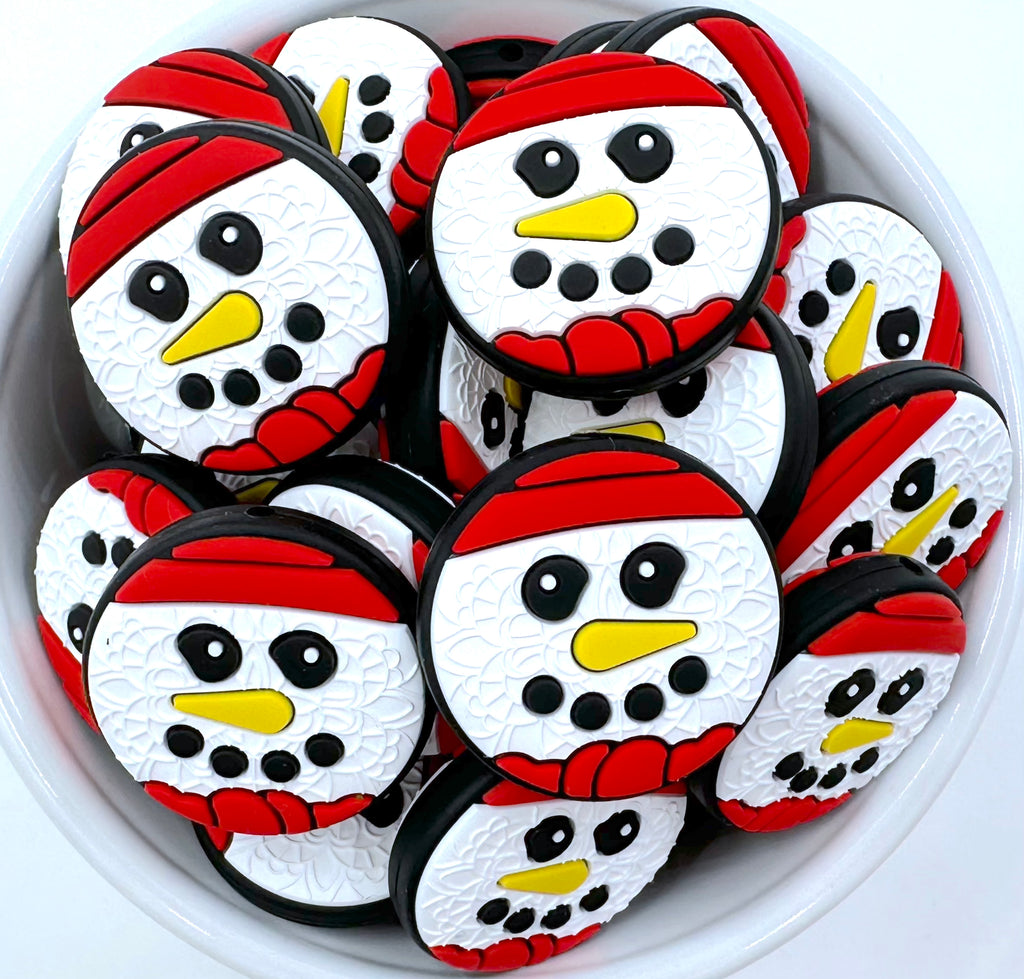 Round Snowman Silicone Beads--Red