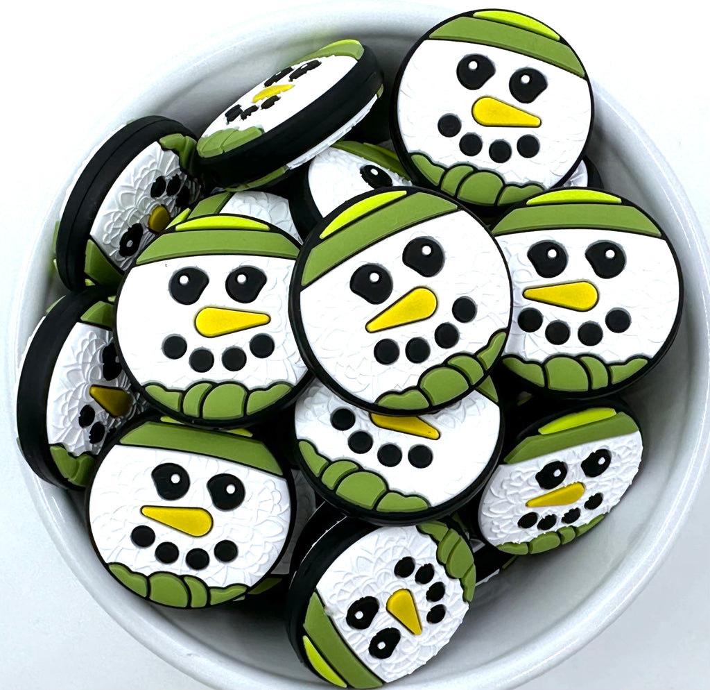 Round Snowman Silicone Beads--Green