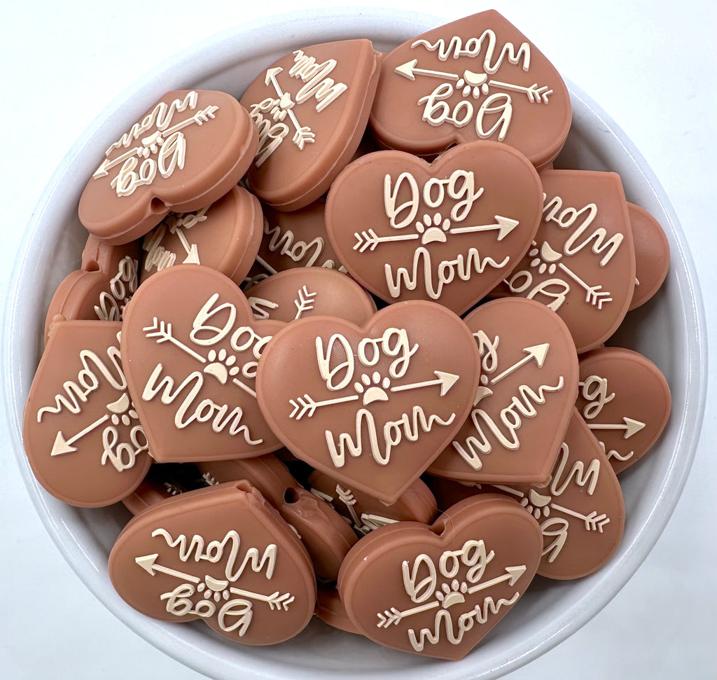 Dog Mom Heart Silicone Beads--Brown