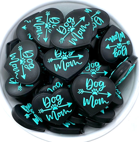 Dog Mom Heart Silicone Beads--Turquoise