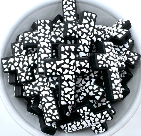 Leopard Cross Silicone Focal Bead--Black & White