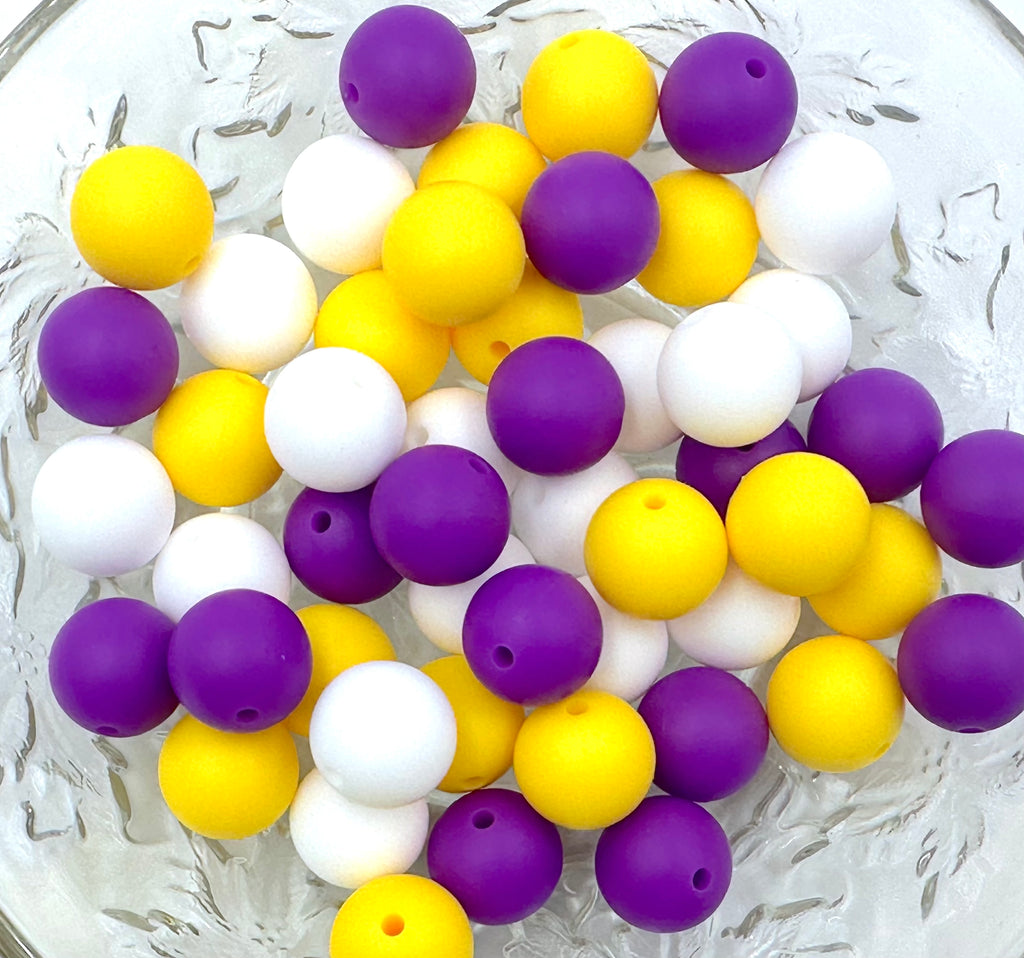 Silicone Bead Mix--White, Yellow, Royal Purple