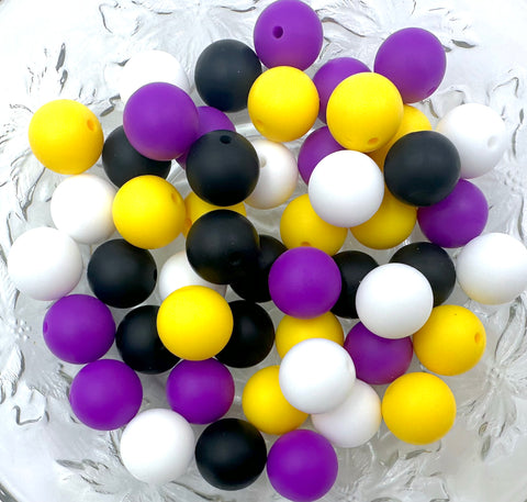 Silicone Bead Mix--White, Yellow, Royal Purple, Black