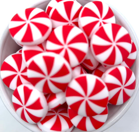 Red & White Peppermint Silicone Beads