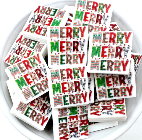 Merry Merry Merry Christmas Silicone Focal Beads