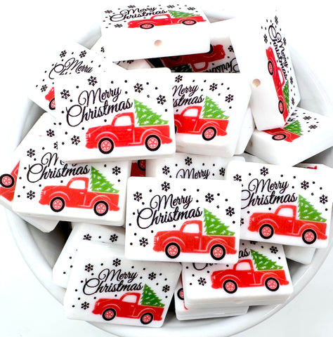 Merry Christmas Red Truck Silicone Focal Beads