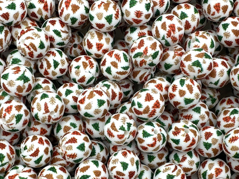 Christmas Tree Printed  Silicone Beads-15mm