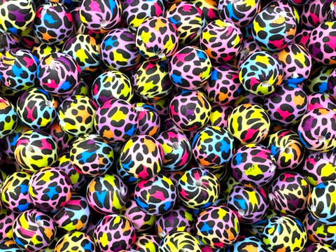 Neon Rainbow Leopard Silicone Beads-15mm