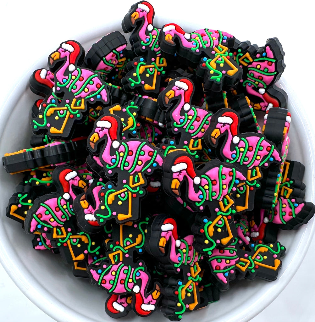 Christmas Pink Flamingo Silicone Focal Beads