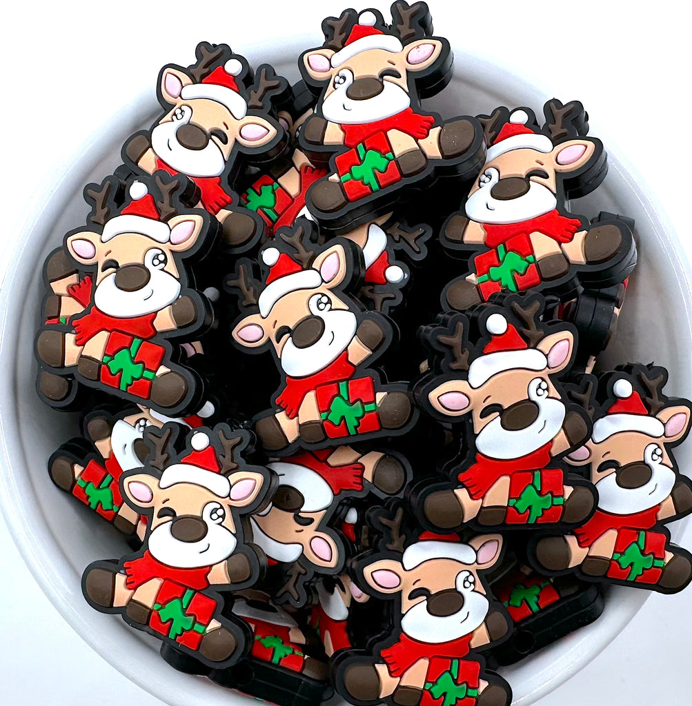 Reindeer with Present Silicone Focal Beads