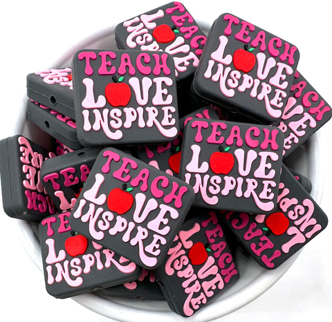 Pink Teach, Love, Inspire Silicone Focal Beads
