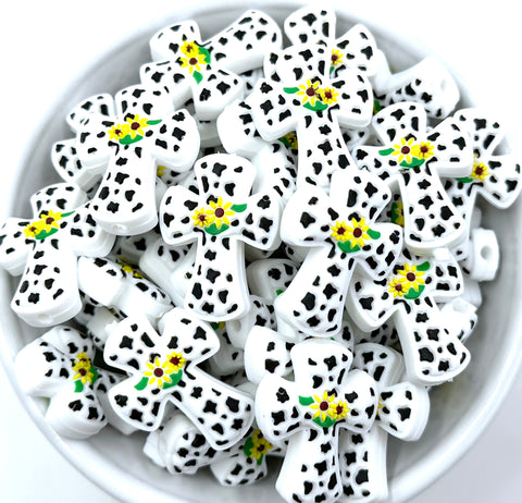 Sunflower Cross Silicone Focal Bead--White
