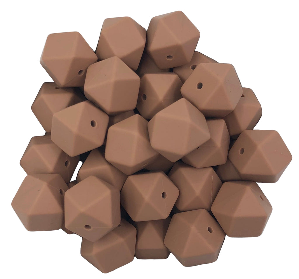 17mm Caramel Brown Hexagon Silicone Beads