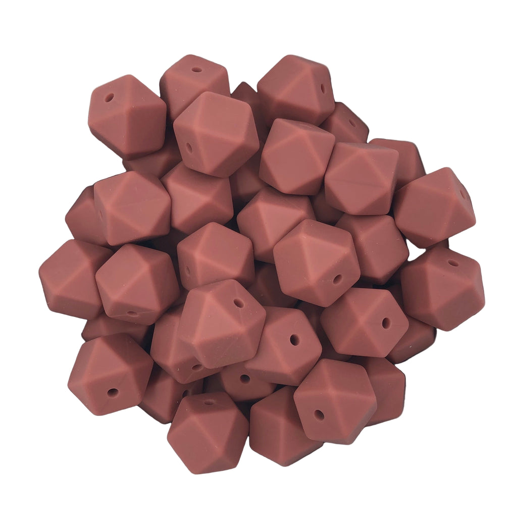 14mm Mahogany Mini Hexagon Silicone Beads