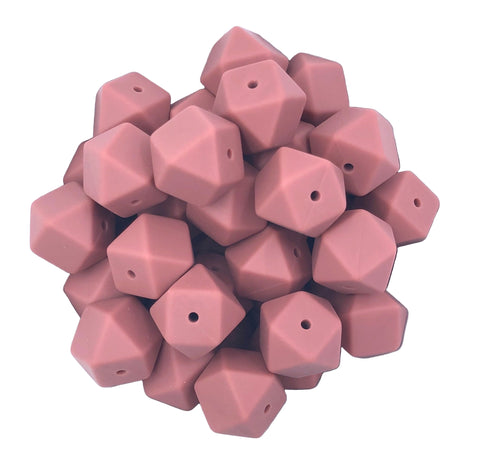 17mm Rose Hexagon Silicone Beads