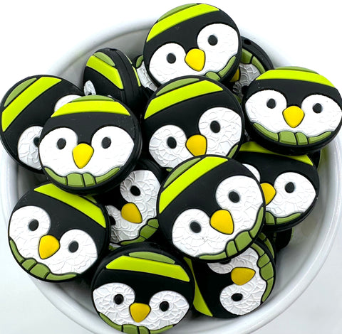 Round Penguin Silicone Beads--Green