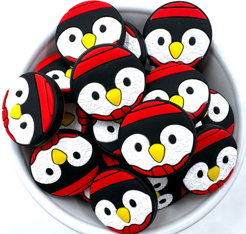 Round Penguin Silicone Beads--Red
