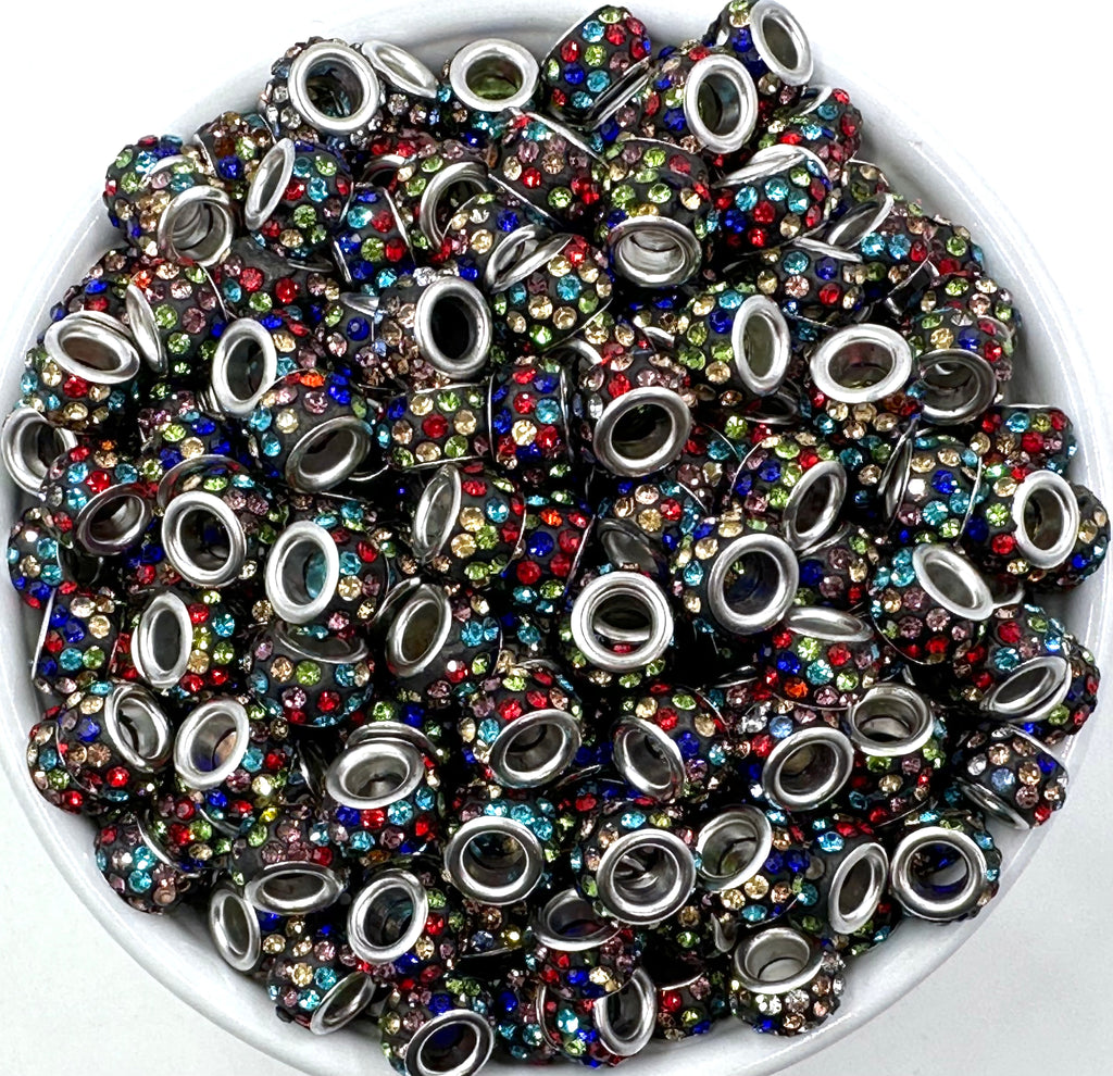 Large Hole Crystal Rhinestone Rondelle Spacer Beads--Black Multi-Color –  USA Silicone Bead Supply Princess Bead Supply
