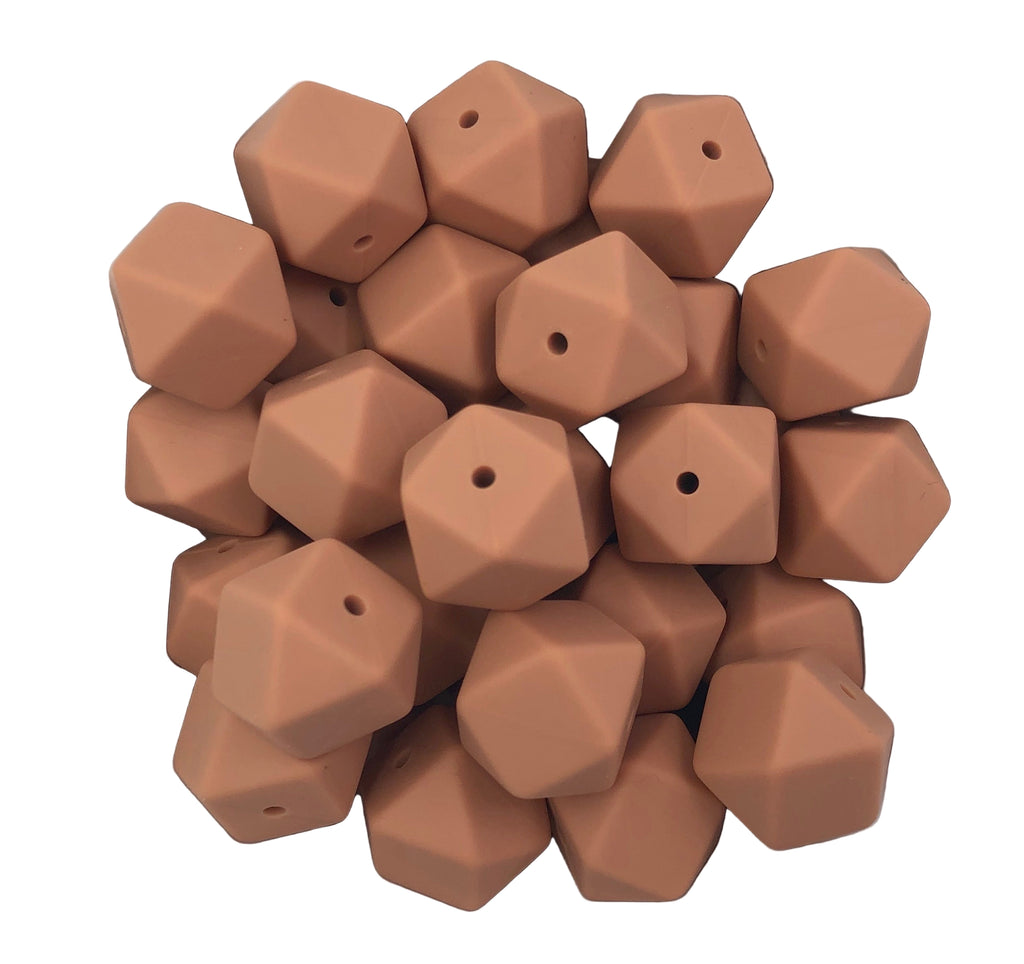 17mm Coral Spice Hexagon Silicone Beads