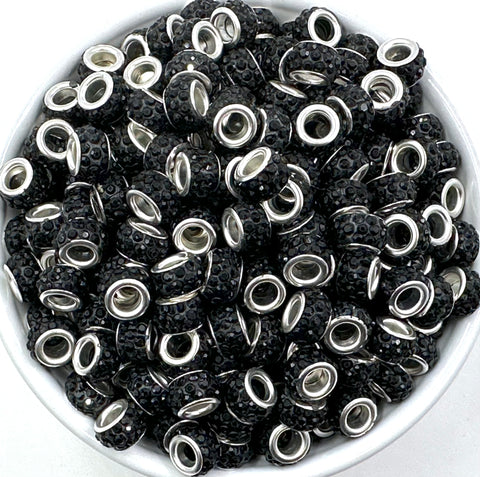Large Hole Crystal Rhinestone Rondelle Spacer Beads--Black