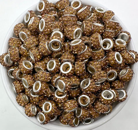 Large Hole Crystal Rhinestone Rondelle Spacer Beads--Brown