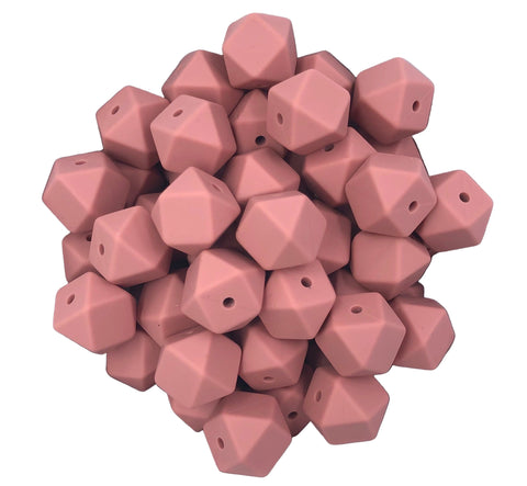 14mm Rose Mini Hexagon Silicone Beads