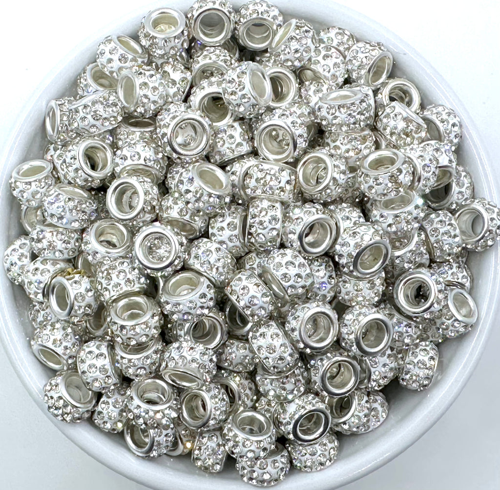Large Hole Crystal Rhinestone Rondelle Spacer Beads--Silver White – USA  Silicone Bead Supply Princess Bead Supply