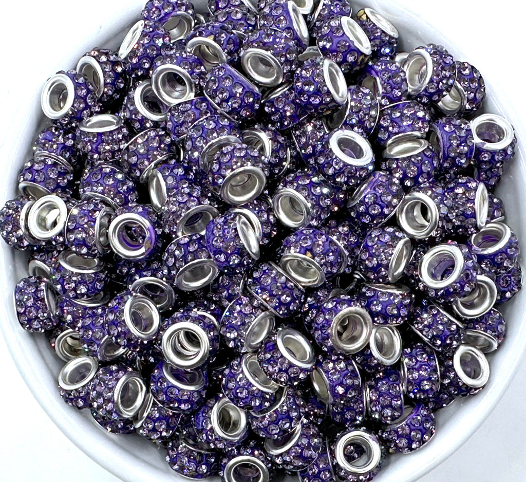 Large Hole Crystal Rhinestone Rondelle Spacer Beads--Purple