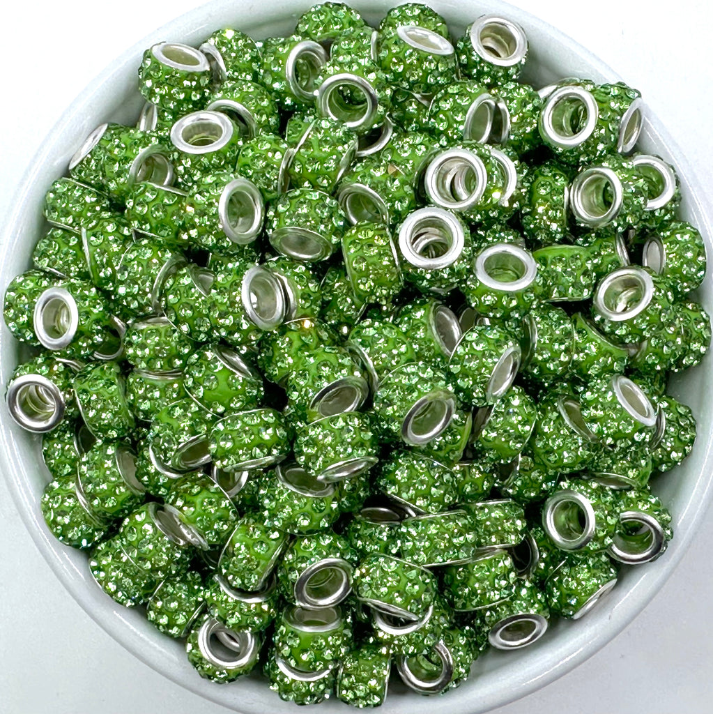 Large Hole Crystal Rhinestone Rondelle Spacer Beads--Green – USA Silicone  Bead Supply Princess Bead Supply