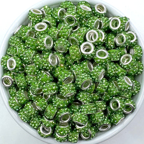 Large Hole Crystal Rhinestone Rondelle Spacer Beads--Green