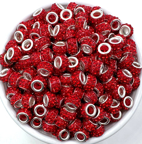 Large Hole Crystal Rhinestone Rondelle Spacer Beads--Red